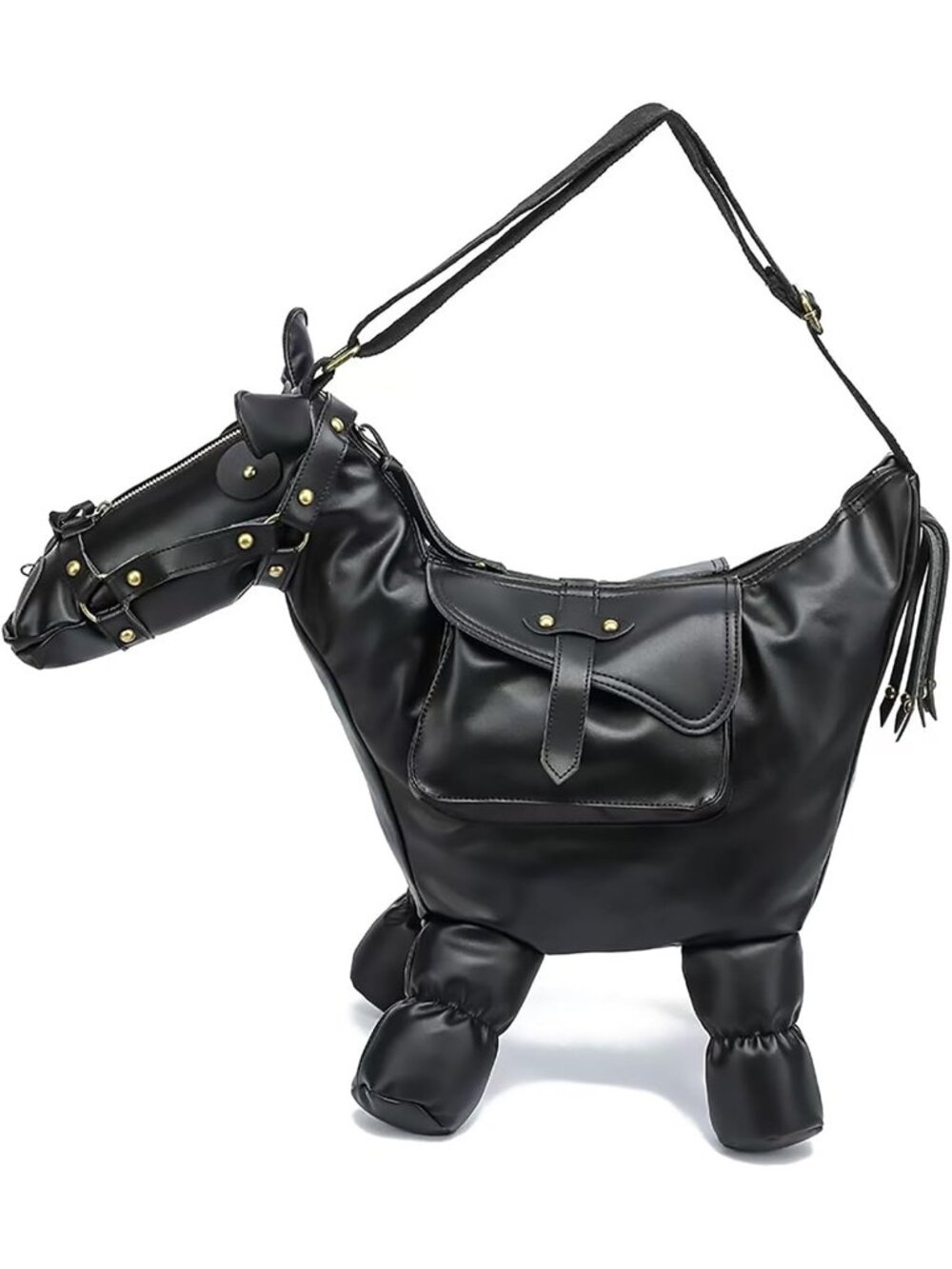 Women's Pu Black Horse Animal Shape Waterproof Luxurious Surface Crossbody Bag